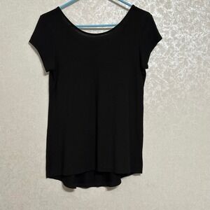 Paraphrase Solid Black Top Low Back Short Sleeve Casual Tee Shirt Small